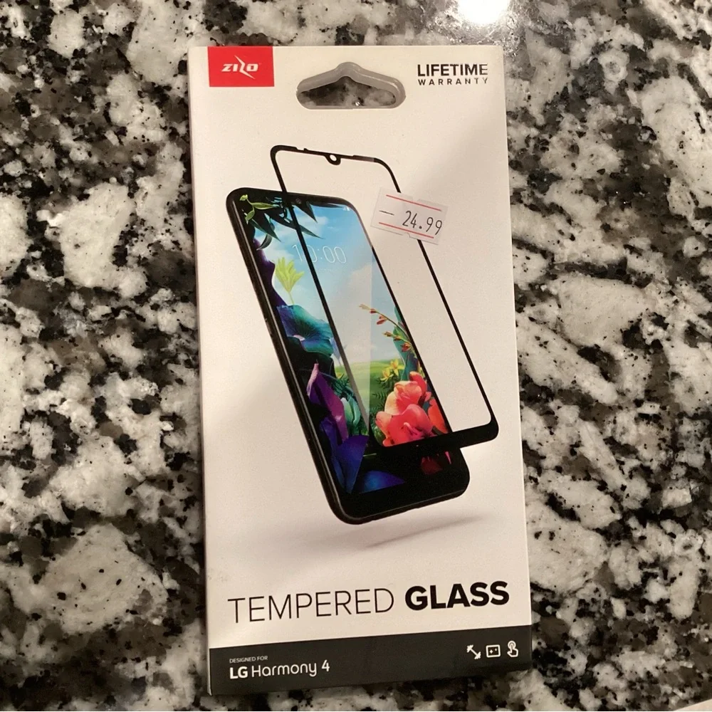 Zizo For LG Harmony 4 Tempered Glass High Impact Screen Protector Black NEW